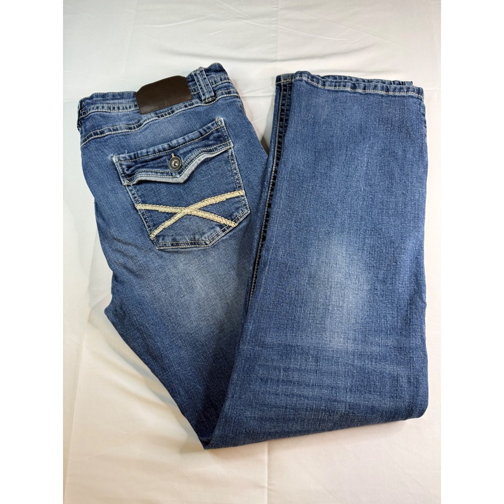 Axel Slim Boot Jeans Mens 36x34 Blue Medium Wash Embroidered Pockets Denim